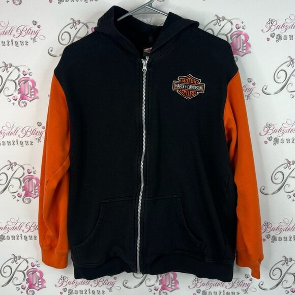 Harley-Davidson Kids Hoodie in Black and Orange zip up sweater - Picture 1 of 8